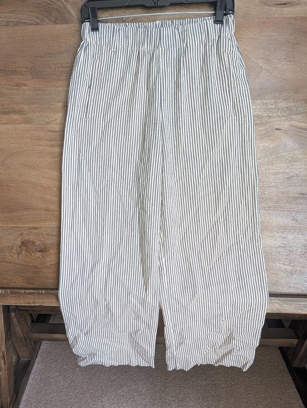 Hod Trouser Pants Womens 27 White Navy Striped Seersucker Elastic Waist Pull On
